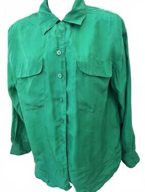 Christie & Jill Silk Button Shirt Green S